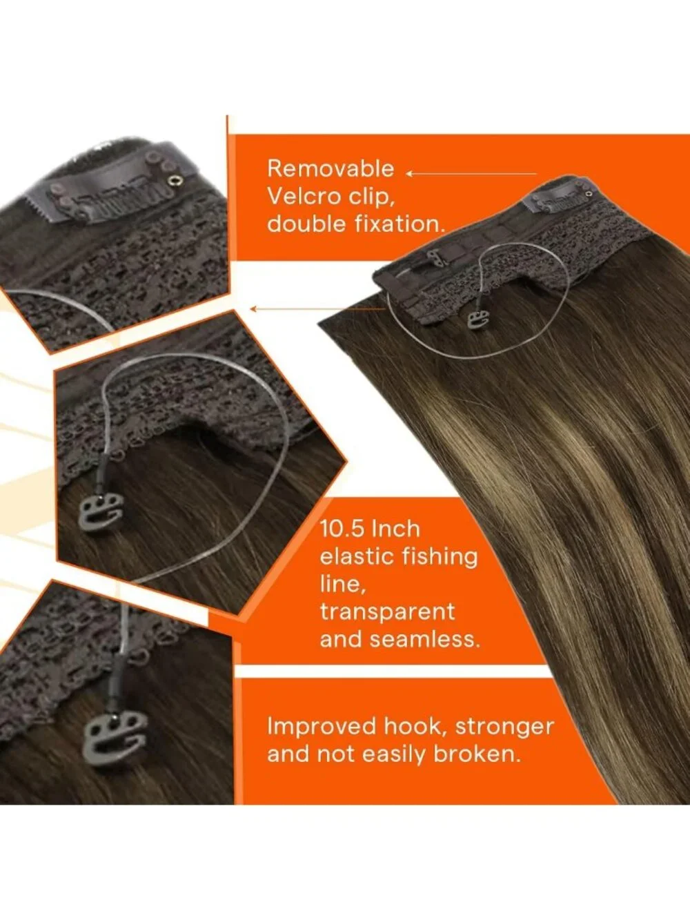 Real Human Hair Wire Extensions - Adjustable Clip-In Hairpiece for Volume